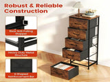 Vertical Fabric Storage Dresser, Tall Narrow Storage Tower with Large Capacity Drawers, Sturdy Metal 02753174