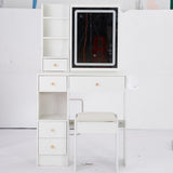 Small Size Left Drawer Desktop Vanity Table Cushioned Stool, 2 AC2 USB Power Station, Hair dryer W936P226043