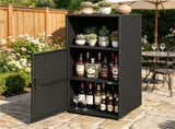 Black Wicker Garden Storage Cabinet, Dual Open & Closed Design Outdoor Tool Cushion Storage Cabinet 83353759