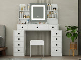 Farmhouse Vanity Desk with Sliding Mirror,Lights and Charging Station,Makeup Table Desk with W760P206127