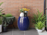9.4" Steel Patio End Table, Round Hollow Drum Side Table, Accent Table for Indoor and Outdoor, Blue 21472305