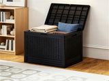 25 Gallon Outdoor Deck Box, Weatherproof PP Storage Chest with Rattan Texture, Lockable Patio 23182886