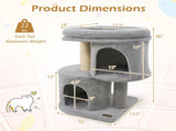 26" Compact Cat Tree with 2 Condos & Sisal Scratching Posts, Anti-Tip Cat Tower for Small Spaces 29418912