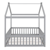 ZNTS Full Size Wood Bed House Bed Frame with Fence, for Kids, Teens, Girls, Boys,Gray WF302177AAE