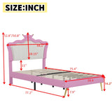Twin Size Upholstered Bed Frame with LED Lights, Modern Upholstered Princess Bed with Crown W2770P190377