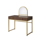 Coleen Walnut & Gold Finish Vanity Desk W/Mirror & Jewelry Tray B2726P315735
