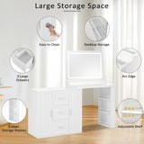 59" Makeup Vanity Desk with Mirror, Vanity Mirror with Lights, Dressing Table with 3 Drawers and 2 N704P263504K