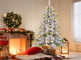 6ft Flocked Christmas Tree with 589 Branch Tips - Snow-Laden Design, 48 Xmas Balls Included, 62204237