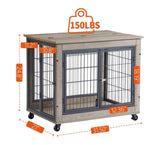 ZNTS Furniture Dog Cage Crate with Double Doors on Casters. Grey, 31.50'' W x 22.05'' D x 24.8'' H. 70138030