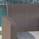 ZNTS 67.7" Outdoor 3-Seater Faux Wicker Rattan Style Sofa with Water Resistant Cushions, Brown / Mix 61312.00BRN