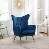 Sovarol Velvet Button-Tufted Wing Back Accent Chair, Blue T2574P164251