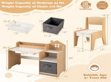Kids Table and Chair Set with Storage Drawers House-Shaped Study Desk for Playroom Bedroom- Natural 44754457