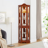 Corner Curio Cabinet with Lights, Adjustable Tempered Glass Shelves, Mirrored Back, Display W1693P171662