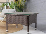 20" Patio Side Table, Outdoor Patio Wicker Square End Table, All-Weather Rattan Coffee Table w/Glass 24168620