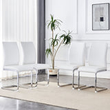 Luxury Simple Arch Chair - Set of 4 White PU Material High Resilience Dining Chair with Arched Metal W1151P154858