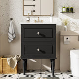 24'' Bathroom Vanity with Ceramic Sink Combo Set, Solid Wood Frame Modern Bathroom Storage N710P195621B