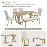 ZNTS 6-Piece Retro Rectangular Dining Table Set, Table with Unique Legs and 4 Upholstered Chairs & 1 82962218