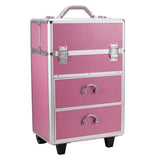 ZNTS 4 Tier Lockable Cosmetic Makeup Train Case with Extendable Trays Pink 80010757