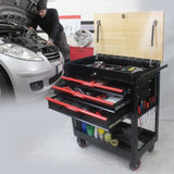 3 DRAWERS MULTIFUNCTIONAL TOOL CART WITH WHEELS AND WOODEN TOP W110290503