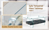 43.3 Inch Modern Two-Tier Coffee Table - Clear Tempered Glass and Black Marble Texture, W1151P232637