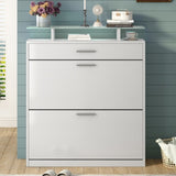ON-TREND Slim Entryway Organizer with 2 Flip Drawers, Tempered Glass Top Shoe WF303589AAK