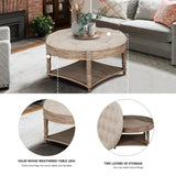 Large Round Waterproof Ottoman Coffee Table 2 Tier Oversized Button Tufted Ottoman with Wooden Shelf W1445P175897
