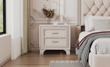 Mid Century Vintage Nightstand with Metal Legs for Bedroom, Velvet Bedside Table with 2 Drawers, N733P183659A