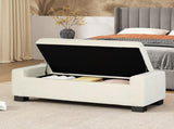 50" Ottoman Bench in Textured Fabric, Rectangular Design with Hinged Lid for Seating, Footrest, and 74862.00WHTTEX