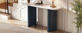 TREXM Narrow Console Table, Entryway Table with Oval Marble Top, Rustic Sofa Table with Curved Legs, N715P245728M