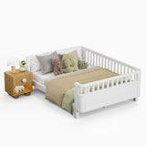 Full Size Wood Platform Bed for Kids, Wood Low Profile Full Bed with Rails for Girls and Boys, W2593P233767