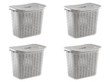 Weave Laundry Hamper with Lid, Plastic Dcor Pattern and 2 Carry Handles, Gray, 4 Count 58360341