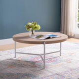 ZNTS 36.5" Round Coffee Table with White Metal Legs, Weathered White & White B107131307