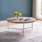 36.5" Round Coffee Table with White Metal Legs, Weathered White & White B107131307