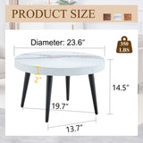 Elegant White Marble Pattern Round Coffee Table - Diameter 23.6 Inches, Exquisite Suction Molding W2920P226081