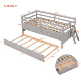 ZNTS Low Loft Bed Twin Size with Full Safety Fence, Climbing ladder, Storage Drawers and Trundle Gray WF312991AAE