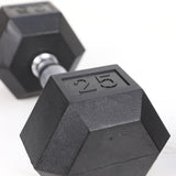 25LB HDRS Rubber Coated Solid Cast Iron Dumbbell with Contoured Chrome Handle, Hexagon 55414714