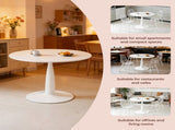 Round Tulip Dining Table for 2-4 Persons, 42. Inch Kitchen Table with Sturdy Golden Metal Pedestal W3766P456439