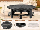 37in Round Double-Layer Wood- Pit with Mesh Grate, Black, with Attached Table Top 03927709