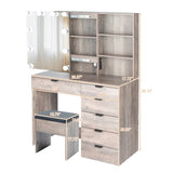 Particleboard Triamine Veneer 6 Drawers 2 Shelves 3 Light Bulbs Mirror Cabinet Dressing Table Set 45271452