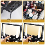 ZNTS Portable Makeup Case with LED Mirror Travel Makeup Bag Cosmetic Organizer Box with Locks, Brush W1550P163305