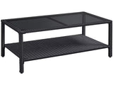 Outdoor Wicker Coffee Table with Storage Shelf, Black 89357146