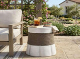 Outdoor Light Gray & Brown Retro Woven Rope & Fan-Base MGO Side Table End Table for Home, Office, N765P382573W