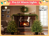 4-Piece Christmas Tree Set 2 Trees with Sturdy Bases, 1 Pre-Lit Wreath, 1 Garland, Warm White N710P513664F