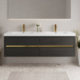 72" Wall-Mounted Bathroom Vanity with Sink, Floating Bathroom Storage Cabinet with Stone Resin W1573P264345