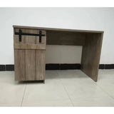 Home Office Desk Hazelnut One Cabinet Three Shelves Faux Barn Door on Metal Euro Hinges Modesty B107P218344