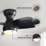 23 Inch Bedroom Ceiling Fan With 3 Color Dimmable 3 ABS Blades Remote Control DC Motor Black With W882P146322