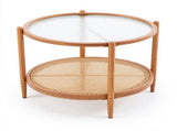 2-Tier Round Coffee Table, Water Ripple Glass Top, PE Rattan & Iron Frame, 74133085