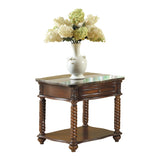 ZNTS Traditional Formal Marble Top End Table with Drawer Lower Shelf Mahogany Finish Spiral Turned Legs B011P175733