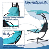 ZNTS 53.15 in. Outdoor Teal Hanging Curved Lounge Chair Steel Hammocks Chaise Swing with Built-In Pillow 35341887