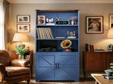 Barn door 3-tier display case, 69.7 31.5 15.4 inches, steel display case with vintage blue and 15660916